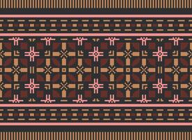 Pixel Cross Stitch pattern with Floral Designs. Traditional cross stitch needlework. Geometric Ethnic pattern, Embroidery, Textile ornamentation, fabric, Hand stitched pattern, pixel art. vector