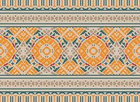 Pixel Ethnic pattern vector background. seamless pattern traditional, Design for background, wallpaper, Batik, fabric, carpet, clothing, wrapping, and textile.ethnic pattern Vector illustration.