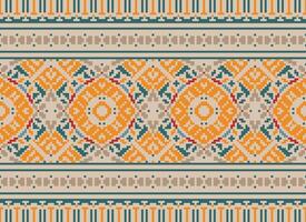 Pixel Ethnic pattern vector background. seamless pattern traditional, Design for background, wallpaper, Batik, fabric, carpet, clothing, wrapping, and textile.ethnic pattern Vector illustration.