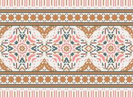 Cross Stitch Embroidery. Ethnic Patterns. Native Style. Traditional Design for texture, textile, fabric, clothing, Knitwear, print. Geometric Pixel Horizontal Seamless Vector. vector