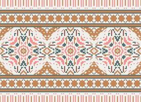 Cross Stitch Embroidery. Ethnic Patterns. Native Style. Traditional Design for texture, textile, fabric, clothing, Knitwear, print. Geometric Pixel Horizontal Seamless Vector. vector