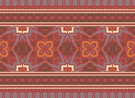 Cross Stitch Border. Embroidery Cross Stitch. Ethnic Patterns. Geometric Ethnic Indian pattern. Native Ethnic pattern.Texture Textile Fabric Clothing Knitwear print. Pixel Horizontal Seamless Vector. vector
