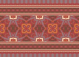 Cross Stitch Border. Embroidery Cross Stitch. Ethnic Patterns. Geometric Ethnic Indian pattern. Native Ethnic pattern.Texture Textile Fabric Clothing Knitwear print. Pixel Horizontal Seamless Vector. vector