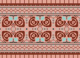 Pixel Ethnic pattern vector background. seamless pattern traditional, Design for background, wallpaper, Batik, fabric, carpet, clothing, wrapping, and textile.ethnic pattern Vector illustration.