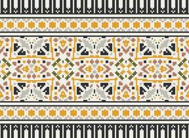 Pixel Ethnic pattern vector background. seamless pattern traditional, Design for background, wallpaper, Batik, fabric, carpet, clothing, wrapping, and textile.ethnic pattern Vector illustration.