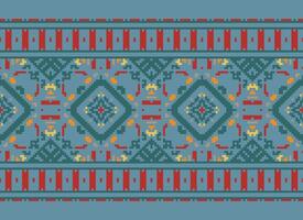 Pixel Ethnic pattern vector background. seamless pattern traditional, Design for background, wallpaper, Batik, fabric, carpet, clothing, wrapping, and textile.ethnic pattern Vector illustration.