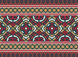 Pixel Embroidery ethnic pattern, Vector Geometric ornate background, Cross stitch retro zigzag style, pattern knitting continuous, Design for textile, fabric, ceramic, digital print