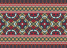 Pixel Embroidery ethnic pattern, Vector Geometric ornate background, Cross stitch retro zigzag style, pattern knitting continuous, Design for textile, fabric, ceramic, digital print