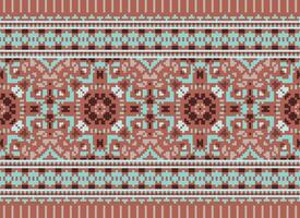 Cross Stitch pattern with Floral Designs. Traditional cross stitch needlework. Geometric Ethnic pattern, Embroidery, Textile ornamentation, fabric, Hand stitched pattern, Cultural stitching pixel art. vector