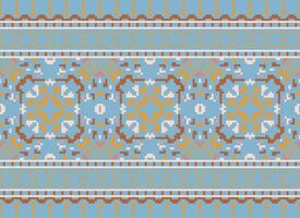 Pixel Ethnic pattern vector background. seamless pattern traditional, Design for background, wallpaper, Batik, fabric, carpet, clothing, wrapping, and textile.ethnic pattern Vector illustration.
