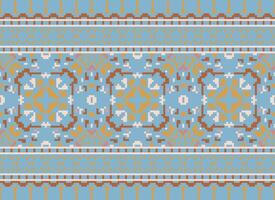 Pixel Ethnic pattern vector background. seamless pattern traditional, Design for background, wallpaper, Batik, fabric, carpet, clothing, wrapping, and textile.ethnic pattern Vector illustration.