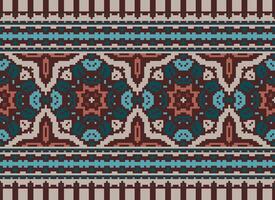 Cross Stitch Border. Embroidery Cross Stitch. Ethnic Patterns. Geometric Ethnic Indian pattern. Native Ethnic pattern.Texture Textile Fabric Clothing Knitwear print. Pixel Horizontal Seamless Vector. vector