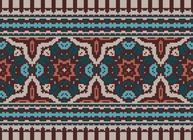 Cross Stitch Border. Embroidery Cross Stitch. Ethnic Patterns. Geometric Ethnic Indian pattern. Native Ethnic pattern.Texture Textile Fabric Clothing Knitwear print. Pixel Horizontal Seamless Vector. vector