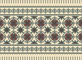 Cross Stitch Border. Embroidery Cross Stitch. Ethnic Patterns. Geometric Ethnic Indian pattern. Native Ethnic pattern.Texture Textile Fabric Clothing Knitwear print. Pixel Horizontal Seamless Vector. vector
