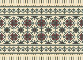 Cross Stitch Border. Embroidery Cross Stitch. Ethnic Patterns. Geometric Ethnic Indian pattern. Native Ethnic pattern.Texture Textile Fabric Clothing Knitwear print. Pixel Horizontal Seamless Vector. vector