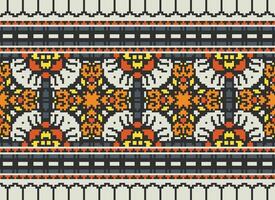 Cross Stitch Embroidery. Ethnic Patterns. Native Style. Traditional Design for texture, textile, fabric, clothing, Knitwear, print. Geometric Pixel Horizontal Seamless Vector. vector