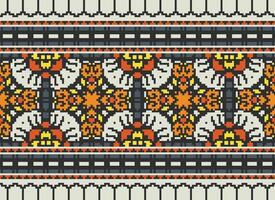 Cross Stitch Embroidery. Ethnic Patterns. Native Style. Traditional Design for texture, textile, fabric, clothing, Knitwear, print. Geometric Pixel Horizontal Seamless Vector. vector