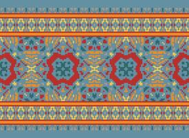 Pixel Ethnic pattern vector background. seamless pattern traditional, Design for background, wallpaper, Batik, fabric, carpet, clothing, wrapping, and textile.ethnic pattern Vector illustration.