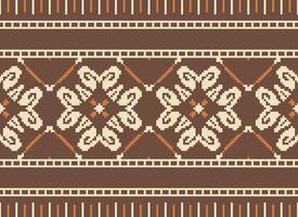 Cross Stitch Embroidery. Ethnic Patterns. Native Style. Traditional Design for texture, textile, fabric, clothing, Knitwear, print. Geometric Pixel Horizontal Seamless Vector. vector