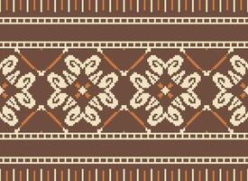 Cross Stitch Embroidery. Ethnic Patterns. Native Style. Traditional Design for texture, textile, fabric, clothing, Knitwear, print. Geometric Pixel Horizontal Seamless Vector. vector