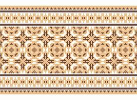 A Floral pixel art pattern on grey background.geometric ethnic oriental embroidery vector illustration. pixel style, abstract background, cross stitch.design for texture, fabric, cloth, scarf, print
