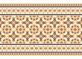 A Floral pixel art pattern on grey background.geometric ethnic oriental embroidery vector illustration. pixel style, abstract background, cross stitch.design for texture, fabric, cloth, scarf, print