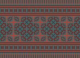 Pixel Cross Stitch pattern with Floral Designs. Traditional cross stitch needlework. Geometric Ethnic pattern, Embroidery, Textile ornamentation, fabric, Hand stitched pattern, pixel art. vector