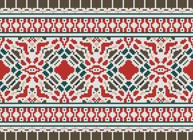Pixel Embroidery ethnic pattern, Vector Geometric ornate background, Cross stitch retro zigzag style, pattern knitting continuous, Design for textile, fabric, ceramic, digital print