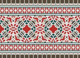 Pixel Embroidery ethnic pattern, Vector Geometric ornate background, Cross stitch retro zigzag style, pattern knitting continuous, Design for textile, fabric, ceramic, digital print