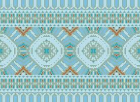 Cross Stitch Border. Embroidery Cross Stitch. Ethnic Patterns. Geometric Ethnic Indian pattern. Native Ethnic pattern.Texture Textile Fabric Clothing Knitwear print. Pixel Horizontal Seamless Vector. vector