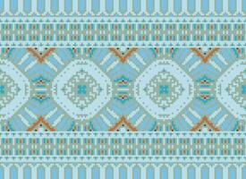 Cross Stitch Border. Embroidery Cross Stitch. Ethnic Patterns. Geometric Ethnic Indian pattern. Native Ethnic pattern.Texture Textile Fabric Clothing Knitwear print. Pixel Horizontal Seamless Vector. vector