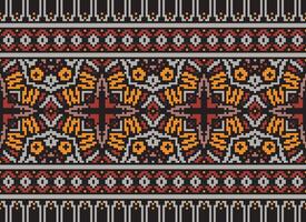 Pixel Embroidery ethnic pattern, Vector Geometric ornate background, Cross stitch retro zigzag style, pattern knitting continuous, Design for textile, fabric, ceramic, digital print