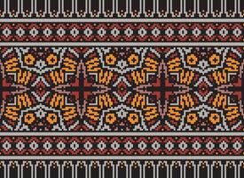 Pixel Embroidery ethnic pattern, Vector Geometric ornate background, Cross stitch retro zigzag style, pattern knitting continuous, Design for textile, fabric, ceramic, digital print