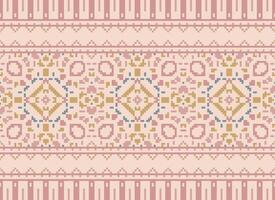 Pixel Ethnic pattern vector background. seamless pattern traditional, Design for background, wallpaper, Batik, fabric, carpet, clothing, wrapping, and textile.ethnic pattern Vector illustration.