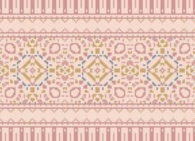 Pixel Ethnic pattern vector background. seamless pattern traditional, Design for background, wallpaper, Batik, fabric, carpet, clothing, wrapping, and textile.ethnic pattern Vector illustration.