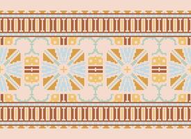 Cross Stitch Border. Embroidery Cross Stitch. Ethnic Patterns. Geometric Ethnic Indian pattern. Native Ethnic pattern.Texture Textile Fabric Clothing Knitwear print. Pixel Horizontal Seamless Vector. vector