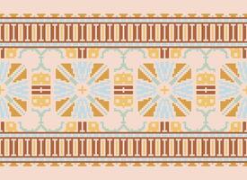 Cross Stitch Border. Embroidery Cross Stitch. Ethnic Patterns. Geometric Ethnic Indian pattern. Native Ethnic pattern.Texture Textile Fabric Clothing Knitwear print. Pixel Horizontal Seamless Vector. vector