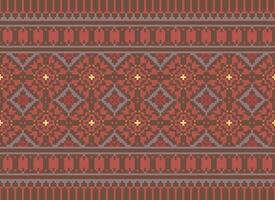 A Floral pixel art pattern on grey background.geometric ethnic oriental embroidery vector illustration. pixel style, abstract background, cross stitch.design for texture, fabric, cloth, scarf, print