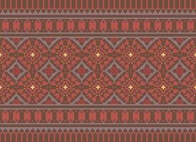 A Floral pixel art pattern on grey background.geometric ethnic oriental embroidery vector illustration. pixel style, abstract background, cross stitch.design for texture, fabric, cloth, scarf, print