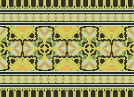 Pixel Embroidery ethnic pattern, Vector Geometric ornate background, Cross stitch retro zigzag style, pattern knitting continuous, Design for textile, fabric, ceramic, digital print