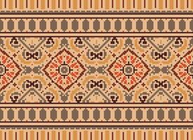 Pixel Embroidery ethnic pattern, Vector Geometric ornate background, Cross stitch retro zigzag style, pattern knitting continuous, Design for textile, fabric, ceramic, digital print