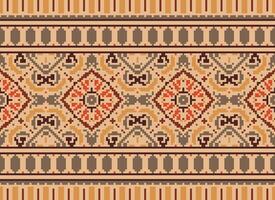 Pixel Embroidery ethnic pattern, Vector Geometric ornate background, Cross stitch retro zigzag style, pattern knitting continuous, Design for textile, fabric, ceramic, digital print