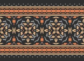 Pixel Embroidery ethnic pattern, Vector Geometric ornate background, Cross stitch retro zigzag style, pattern knitting continuous, Design for textile, fabric, ceramic, digital print