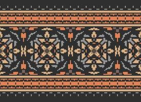 Pixel Embroidery ethnic pattern, Vector Geometric ornate background, Cross stitch retro zigzag style, pattern knitting continuous, Design for textile, fabric, ceramic, digital print