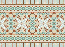 Cross Stitch Border. Embroidery Cross Stitch. Ethnic Patterns. Geometric Ethnic Indian pattern. Native Ethnic pattern.Texture Textile Fabric Clothing Knitwear print. Pixel Horizontal Seamless Vector. vector