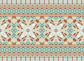 Cross Stitch Border. Embroidery Cross Stitch. Ethnic Patterns. Geometric Ethnic Indian pattern. Native Ethnic pattern.Texture Textile Fabric Clothing Knitwear print. Pixel Horizontal Seamless Vector. vector