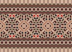Pixel Embroidery ethnic pattern, Vector Geometric ornate background, Cross stitch retro zigzag style, pattern knitting continuous, Design for textile, fabric, ceramic, digital print