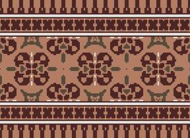 Pixel Embroidery ethnic pattern, Vector Geometric ornate background, Cross stitch retro zigzag style, pattern knitting continuous, Design for textile, fabric, ceramic, digital print