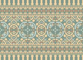 Cross Stitch Border. Embroidery Cross Stitch. Ethnic Patterns. Geometric Ethnic Indian pattern. Native Ethnic pattern.Texture Textile Fabric Clothing Knitwear print. Pixel Horizontal Seamless Vector. vector