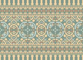 Cross Stitch Border. Embroidery Cross Stitch. Ethnic Patterns. Geometric Ethnic Indian pattern. Native Ethnic pattern.Texture Textile Fabric Clothing Knitwear print. Pixel Horizontal Seamless Vector. vector